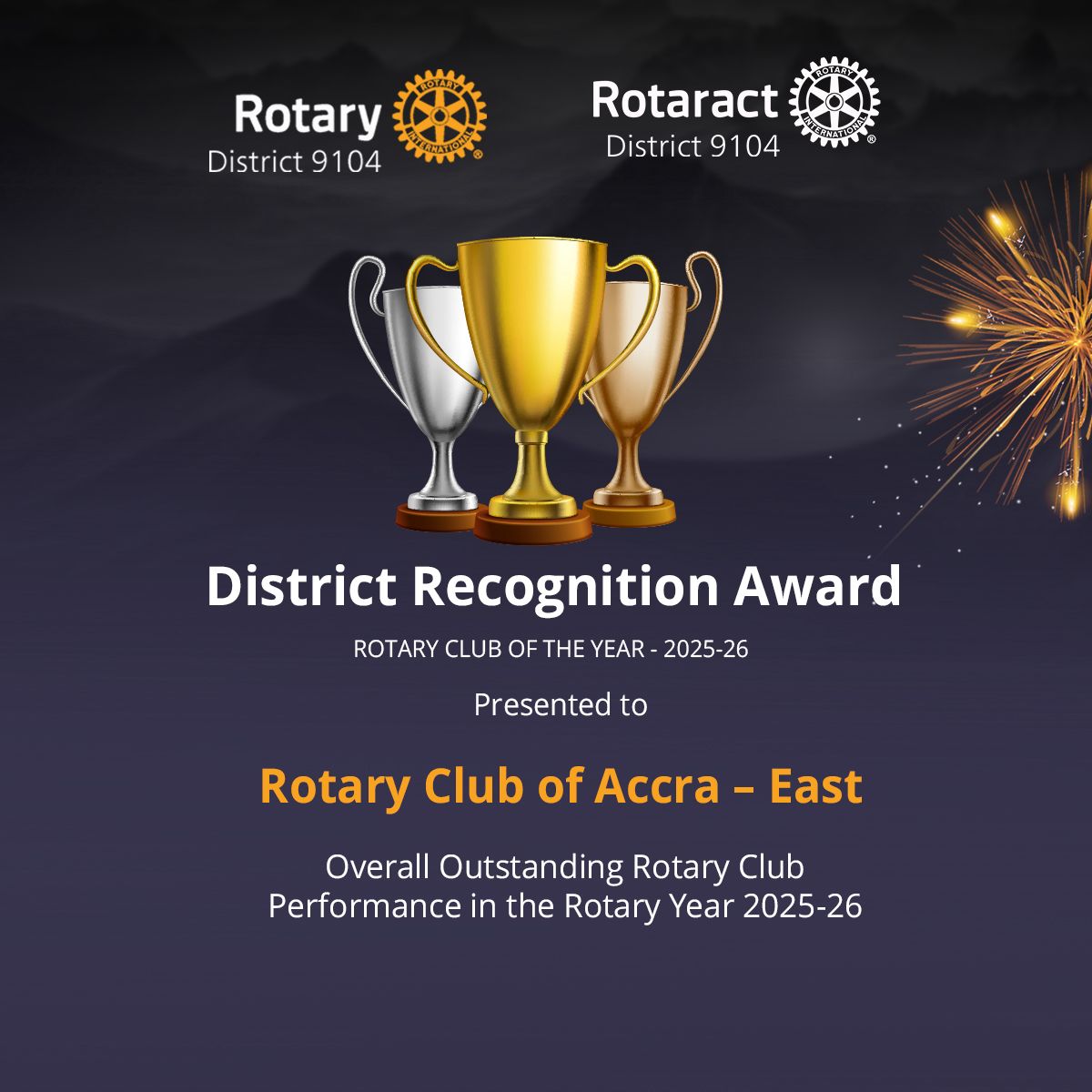 CONGRATULATIONS RC ACCRA-EAST & PRESIDENT MARY ELORM ADDO – ROTARY CLUB OF THE YEAR – THE EXPERIENCE CLUB DELIVERS